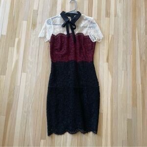 Sandro lace dress size 38 black white and burgundy